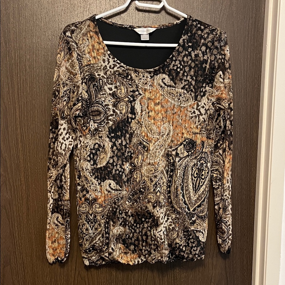 Christopher & Banks Paisley Long Sleeve Top - Black and Brown